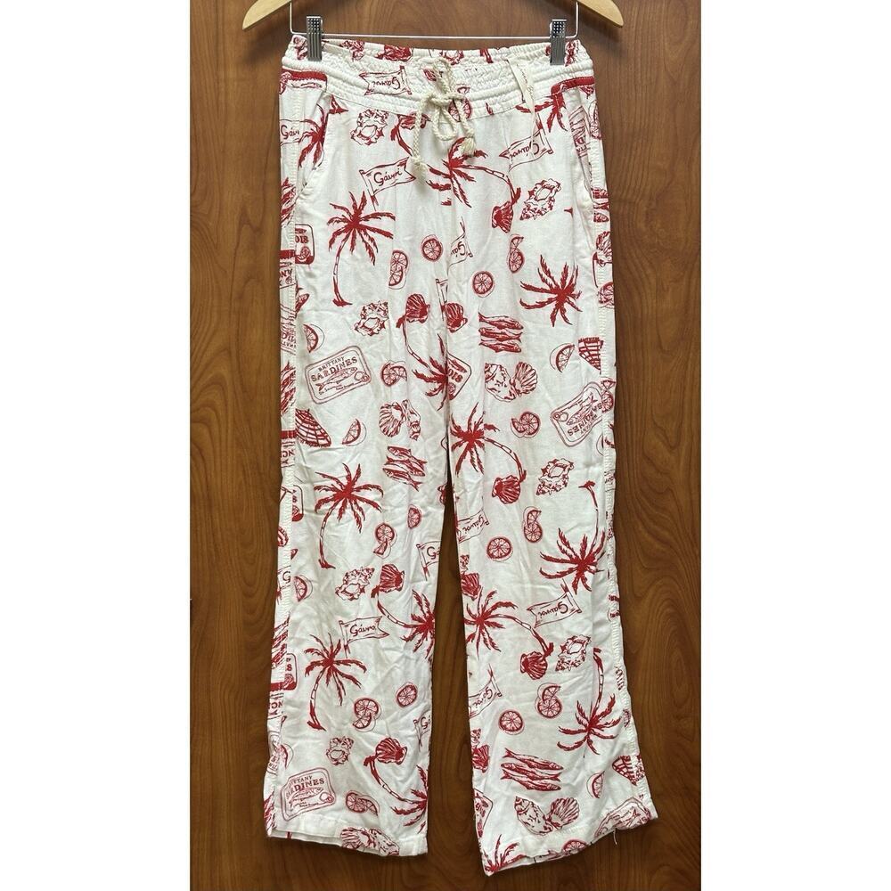 Angel Kiss Linen Blend Pants Women’s S Tropical Smocked Waist Boho Lounge Travel